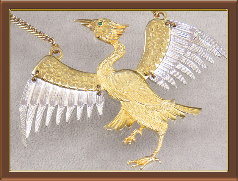 Cadoro-Snowy-Egret-Gold-and-Silver-Tone-Pendant-Necklace