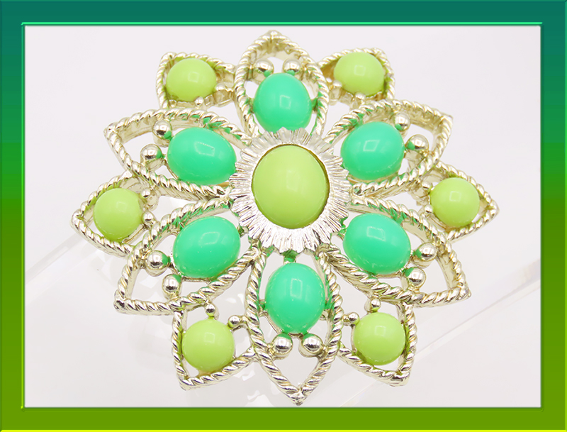 Emmons-two-tone-green-cabochon-floral-brooch