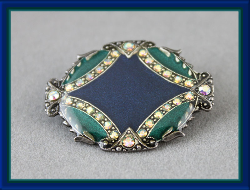 France-Green-and-Blue-Enameled-Brooch-with-AB-Rhinestones