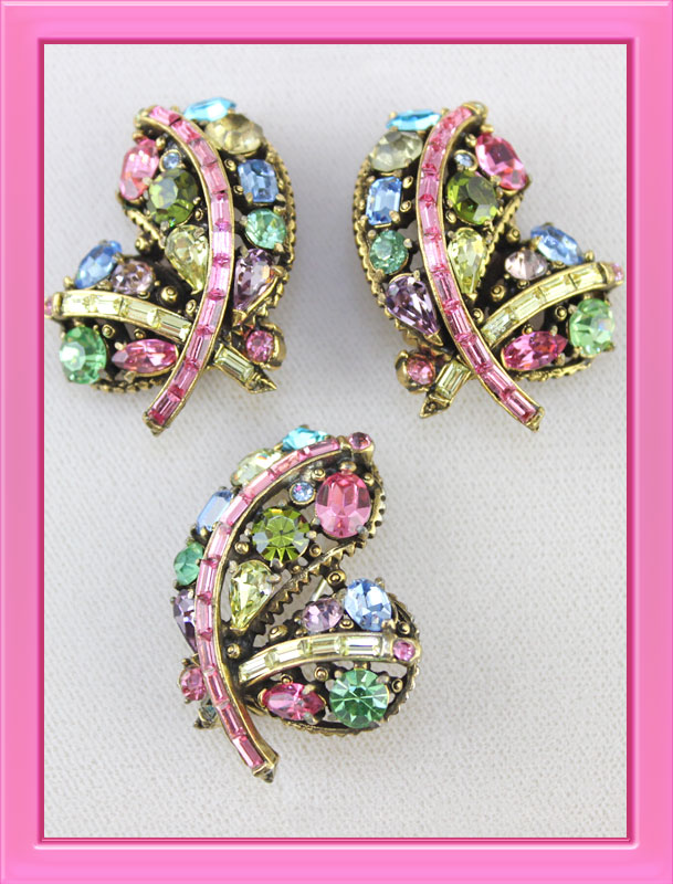 Hollycraft-Pastel-Butterfly-Brooch-and-Earrings