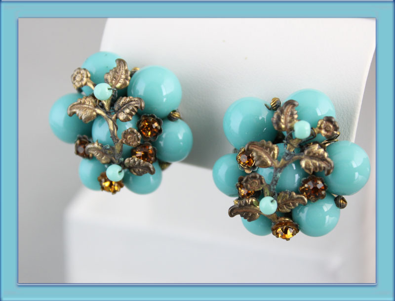 Jonne Turquoise Earrings with Amber Rhinestones