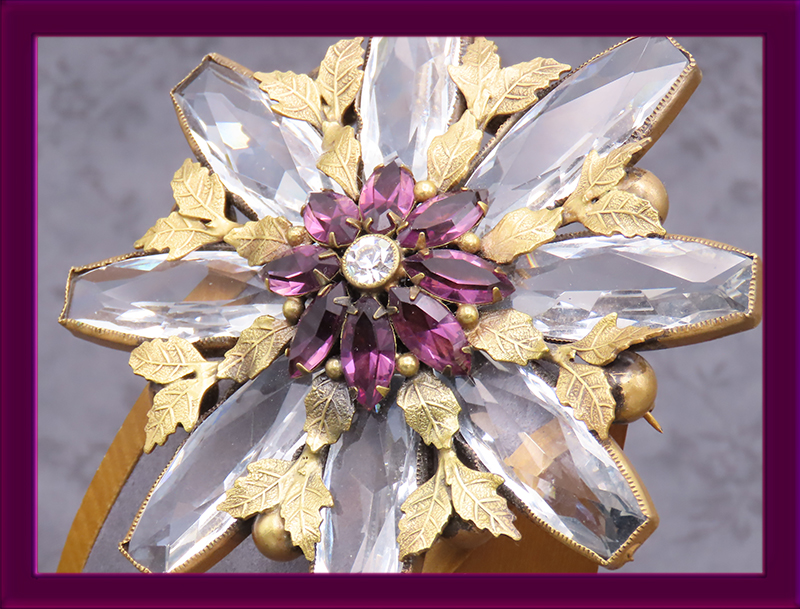 Joseff of Hollywood Huge Cut Crystal Flower Brooch with Amethyst Center RS