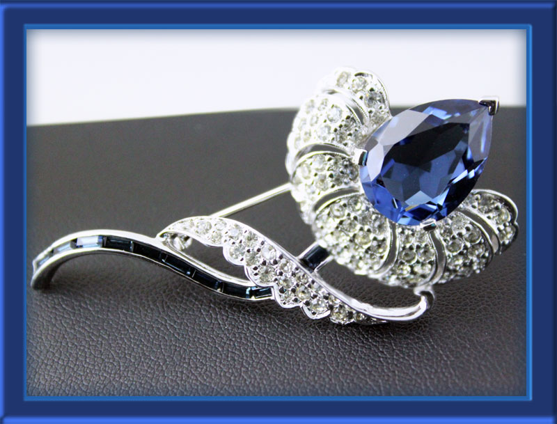 Panetta-Silver-Tone-Floral-Brooch-with-Sapphire-Bud