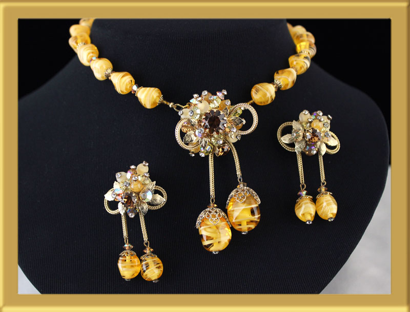 Amber Glass Bead Necklace with Ornate Clasp