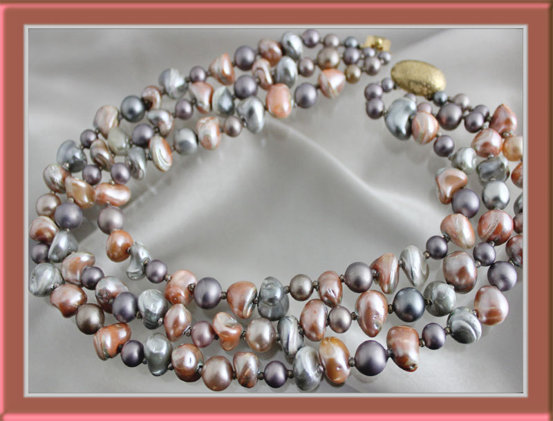 Castlecliff-Triple-Peach-and-Gray-Strand-Stone-Necklace